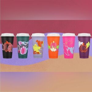 Starbucks Glow In The Dark  Reusable Hot Cups Set of 6 Cups